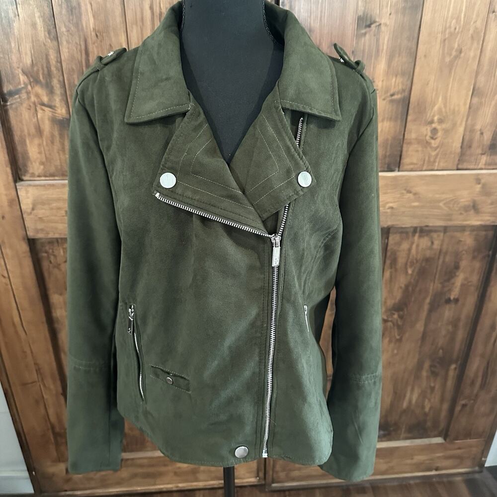 Kenneth Cole Reaction Faux Suede Motorcycle Jacket with Zipper Accents XL